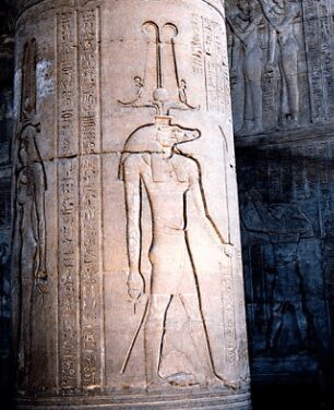 Carving of Sobek on an Ancient Column