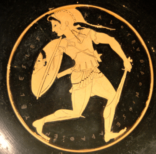 Ancient Greek shield of an Amazonian warrior carrying a Gorgon shield