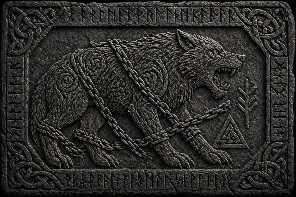 Depiction of Norse engraving of Fenrir