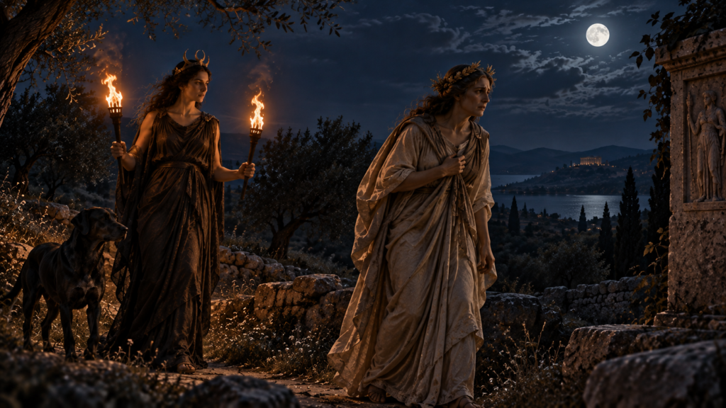 Demeter and Hecate search for Persephone