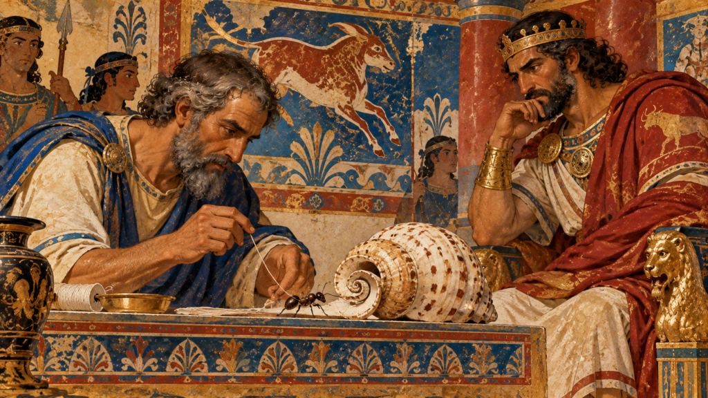 Daedalus Solves King Minos's Seashell Puzzle