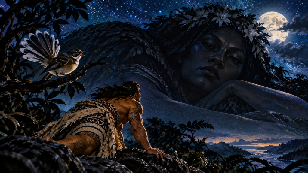 Māui Faces Hine-nui-te-pō and the Mystery of Death