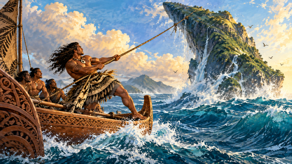 Māui Fishes Up the North Island of New Zealand